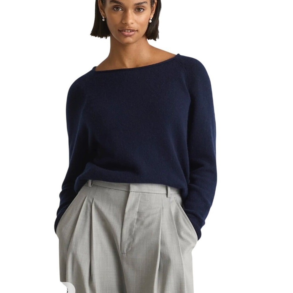 Quince Mongolian Cashmere Boatneck Sweater True Navy Blue Small